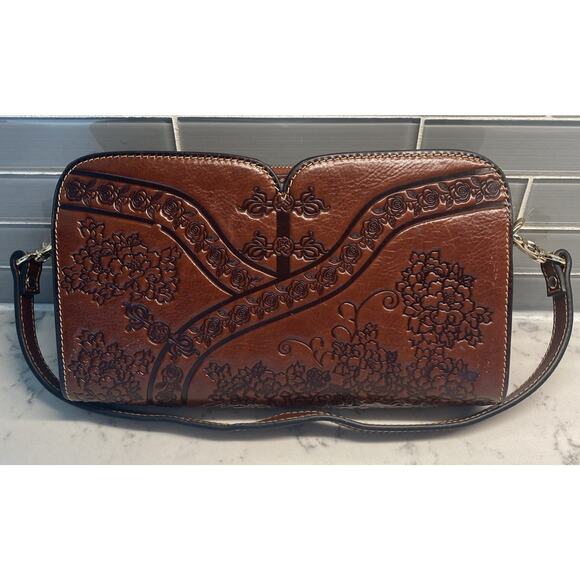 PIJUSHI Brown Floral Embossed Croc Leather Women's Bag Unique Satchel Handbag - Picture 1 of 9